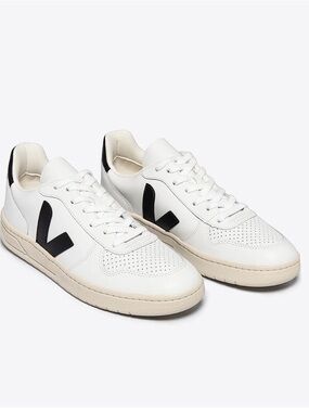 Veja White Leather Sneakers with Black V Emblem